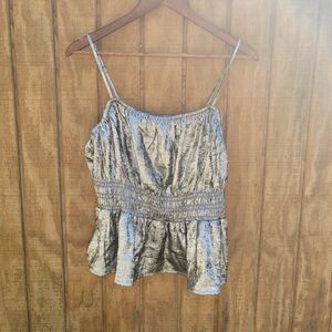 Old Navy Shiny Metallic Silver Waist Defined Spagetti Strap Top Womens Size XL